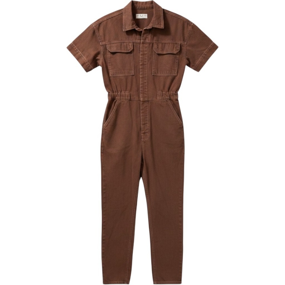 Free People Marci Coverall Jumpsuit Cotton Denim Utility Jumpsuit Brown Womens M